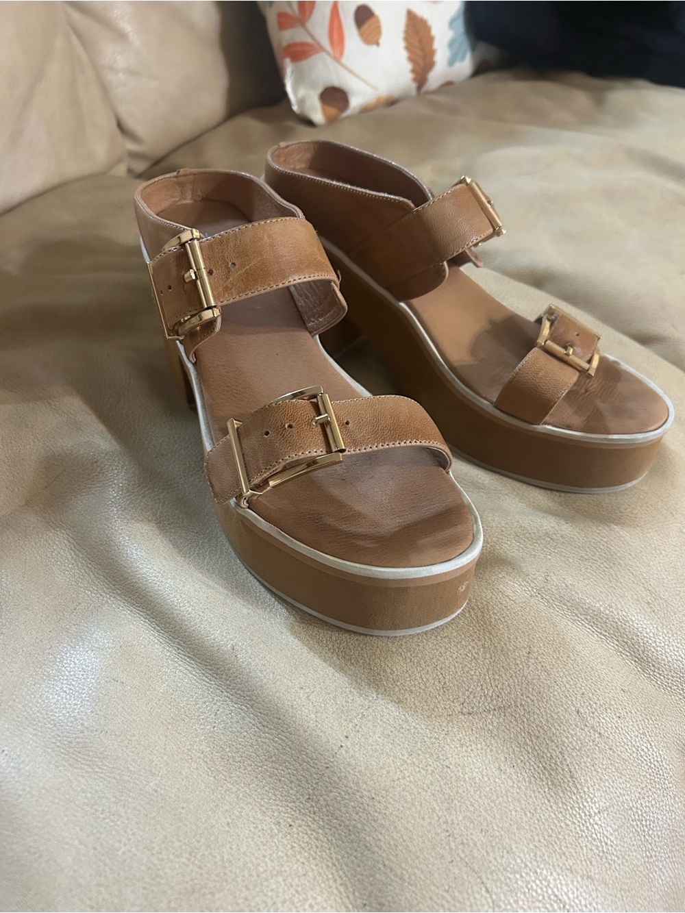Antelope Brown Platform Sandal with Gold Buckles